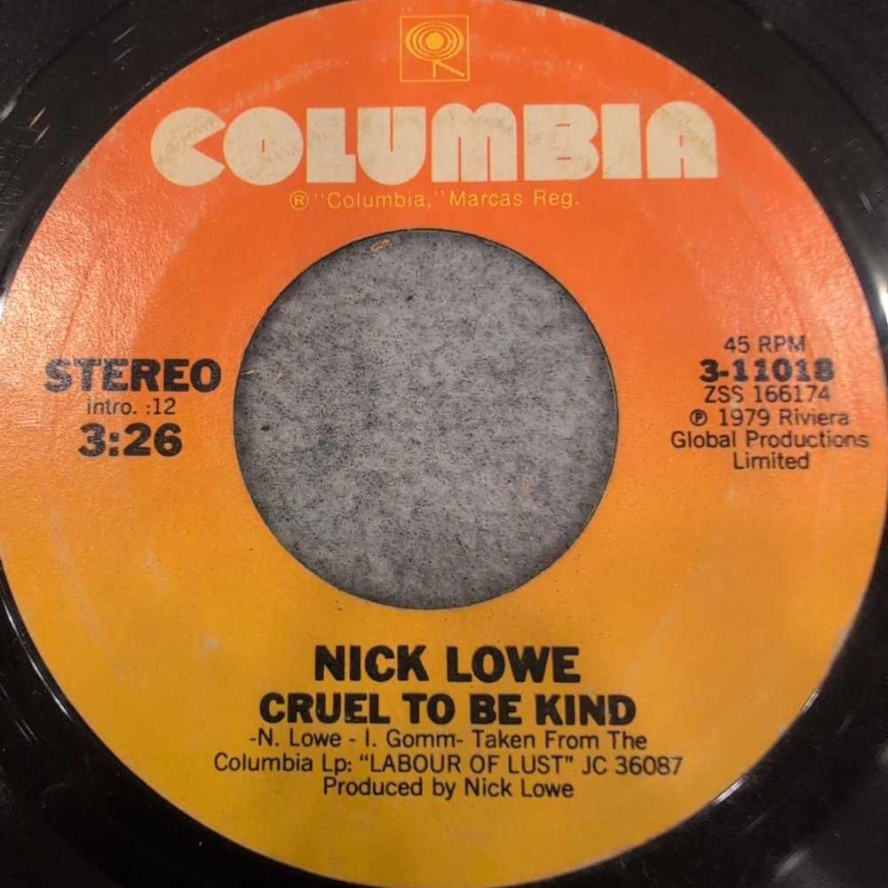 Nick Lowe Cruel To Be Kind Grey Ribbon 1979 Columbia‎ 45 RPM Vinyl 3-11018 - Picture 2 of 4